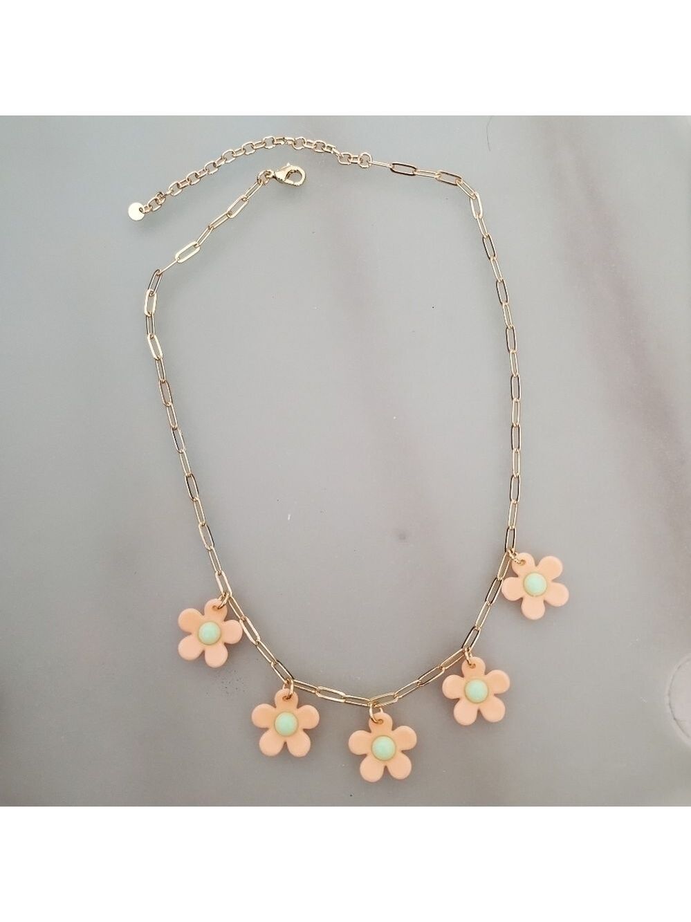 NEW Peach Retro Flower Daisy Daisies Link Necklace - Picture 5 of 5
